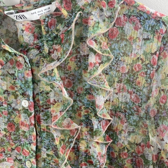 ZARA Floral Print Button Down Blouse Size S - Picture 4 of 8